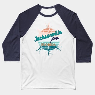 Jacksonville Florida Exploding Retro Sunset Baseball T-Shirt